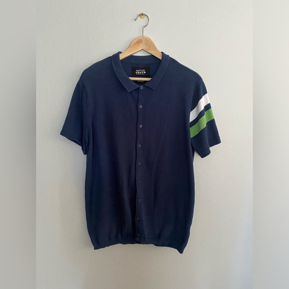 Native Youth Urban Outfitters 100% Cotton Navy Button Up Lightweight Knit Shirt